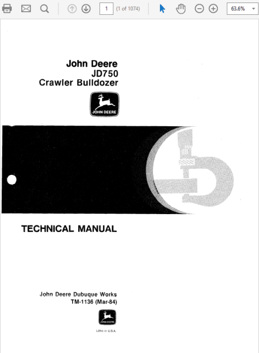 John Deere 750 Crawler Repair Technical  Manual (TM1136)