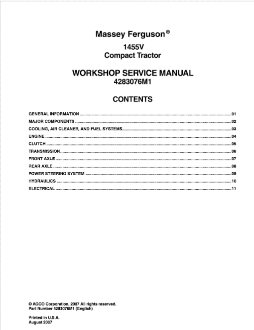 Massey Ferguson 1455, 1455V Tractor Service Manual