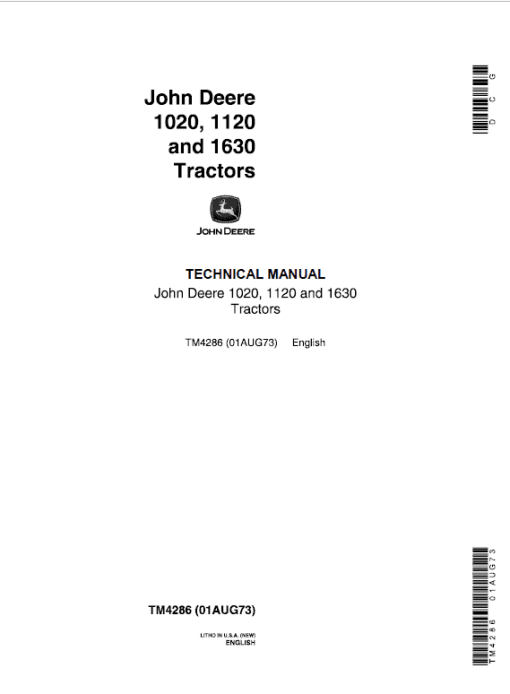 John Deere 1020, 1120, 1630 Tractors Repair Technical Manual (S.N from 115000L - )