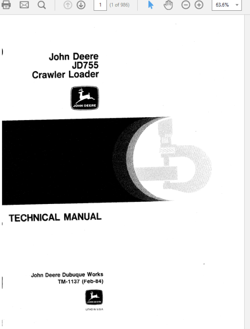 John Deere 755 Crawler Loader Repair Technical Manual (TM1137)