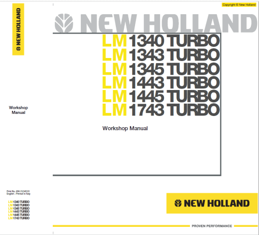 New Holland LM1340, LM1342 and LM1345 Telehandlers Manual