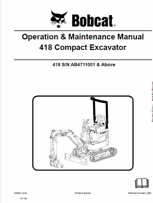 Bobcat 418 Compact Excavator Service Manual - Image 2