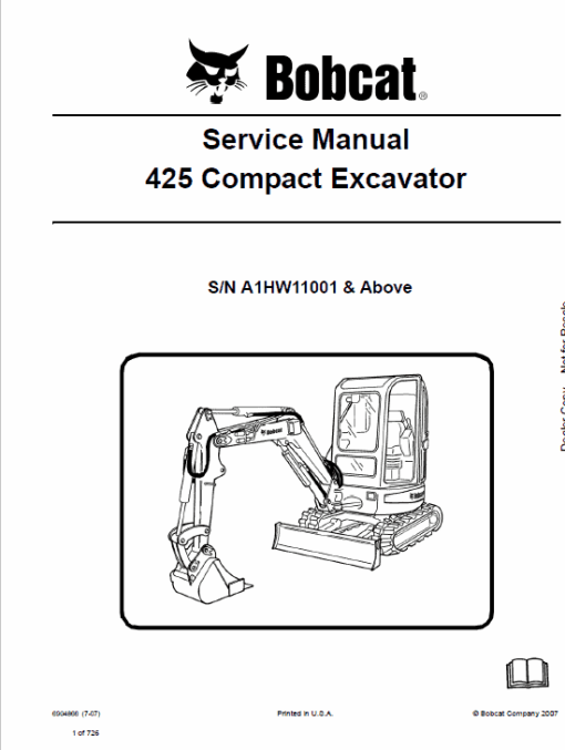 Bobcat 425 and 428 Compact Excavator Service Manual - Image 6