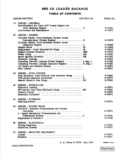 Case 680CK Loader Service Manual