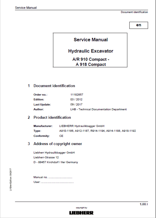 Liebherr A910, A912, A914, A918, R914 Compact Tier 4i Excavator Service Manual