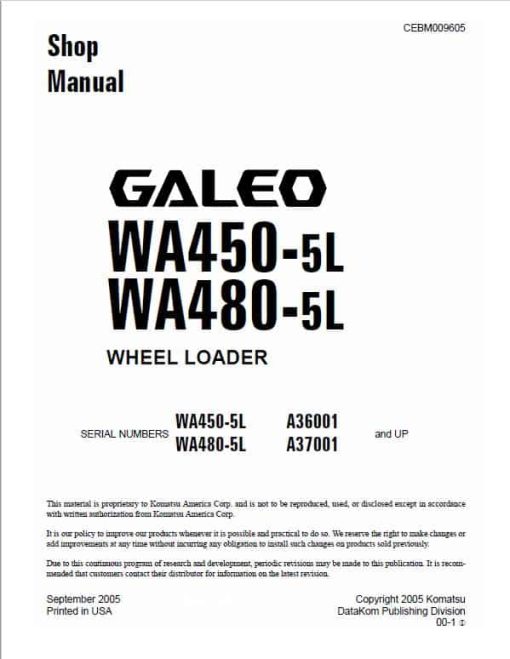 Komatsu WA450-5L, WA480-5L Wheel Loader Service Manual