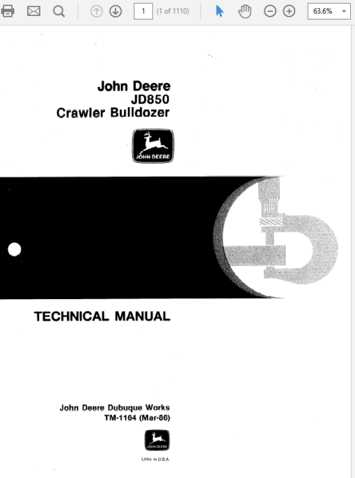 John Deere 850 Crawler Repair Technical Manual (TM1164)