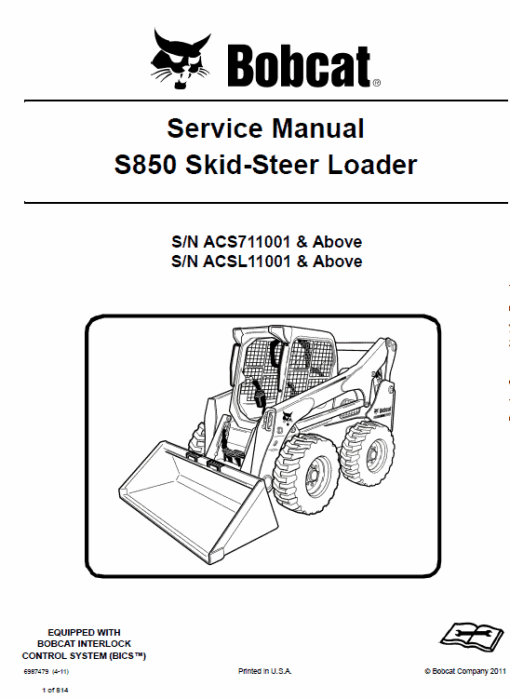 Bobcat S850 Skid-Steer Loader Service Manual