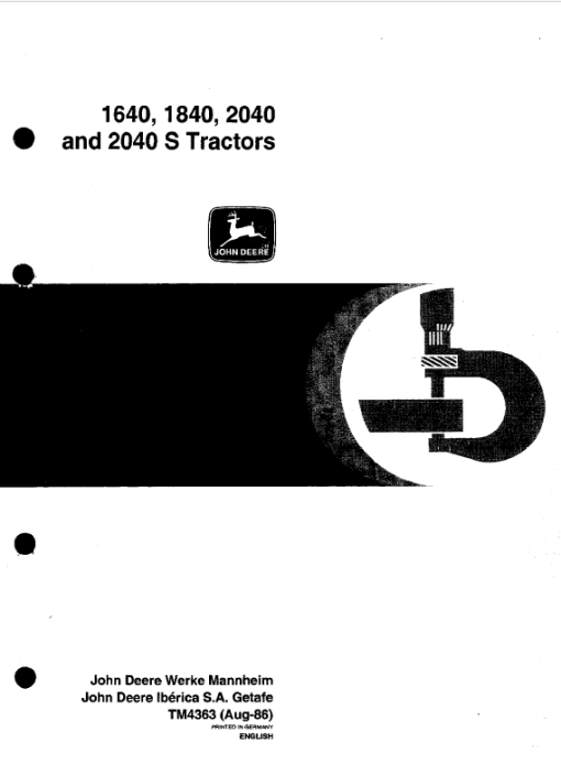 John Deere 1640, 1840, 2040, 2040S Tractors Technical Manual