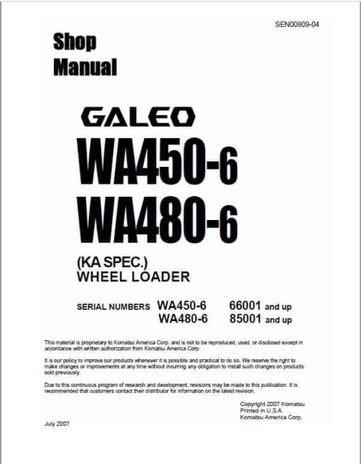 Komatsu WA450-6, WA480-6 Wheel Loader Service Manual - Image 2