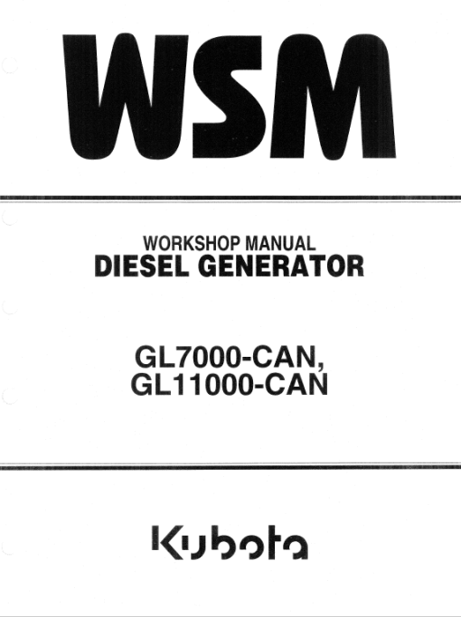 Kubota GL7000-CAN, GL1100-CAN Generator Workshop Manual