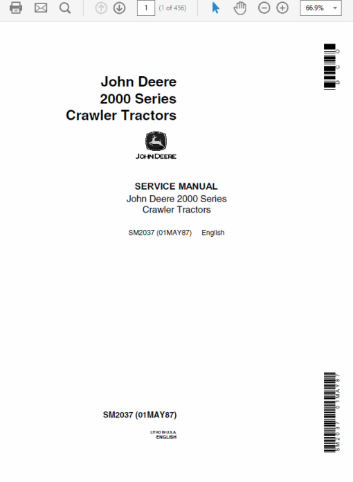 John Deere 2000 Series Crawler Tractors Technical Manual (SM2037)