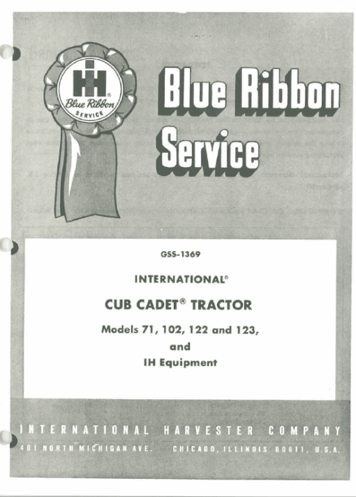 Cub Cadet 71, 102, 122 and 123 Tractor Service Manual