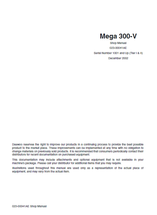 Daewoo Mega M300-V Wheel Loader Service Manual - Image 5