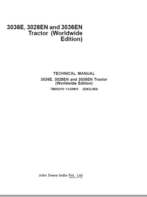 John Deere 3028EN, 3036E, 3036EN Tractors Repair Technical Manual (TM902119)