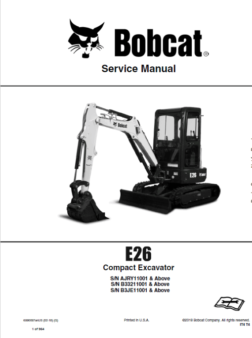 Bobcat E26 Excavator Repair Service Manual