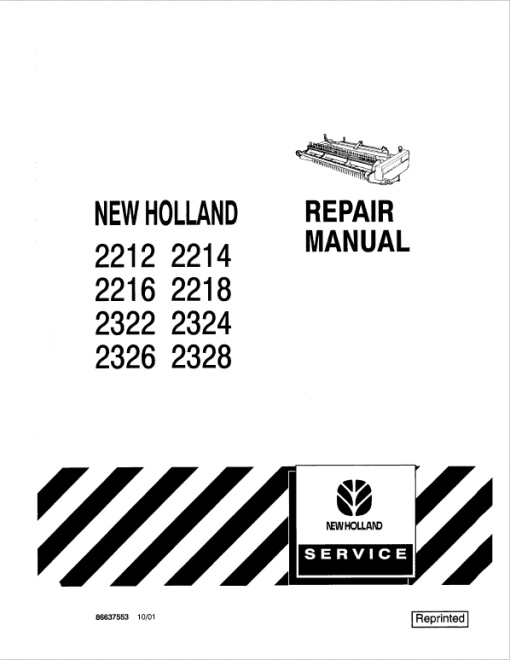 New Holland 2200, 2300 Series Haybine Header Repair Service Manual