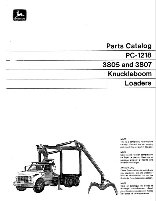 John Deere 3805, 3807 Knuckleboom Loader Parts Catalog Manual - PC1218