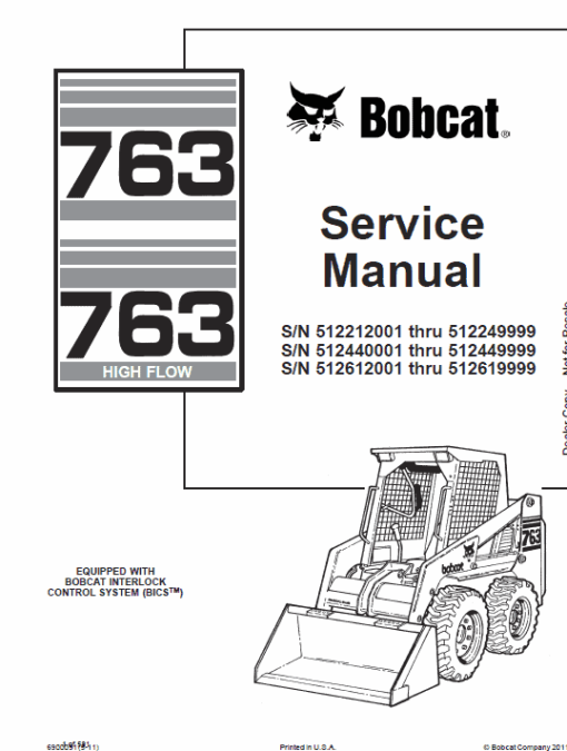 Bobcat 763 and 763HF Skid-Steer Loader Service Manual