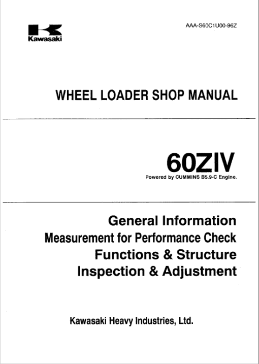 Kawasaki 60ZIV Wheel Loader Repair Service Manual