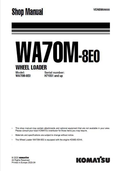 Komatsu WA70M-8E0 Wheel Loader Repair Service Manual