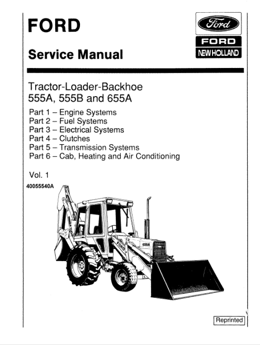 Ford 555A, 555B and 655A Backhoe Loader Service Manual