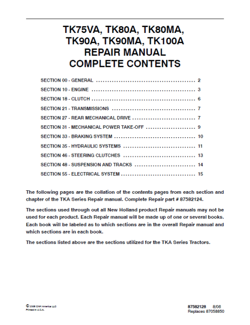 New Holland TK90A, TK90MA, TK100A Tractor Service Manual