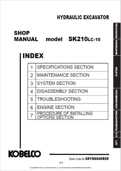 Kobelco SK210LC-10 Hydraulic Excavator Repair Service Manual