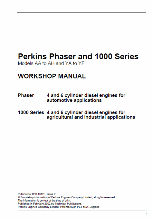 Perkins Engines Phaser and 1000 Series Workshop Repair Service Manual