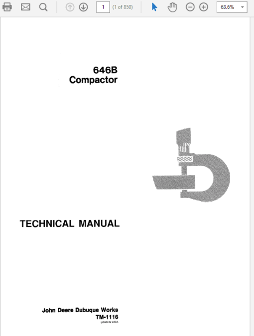 John Deere 646B Compactor Repair Technical Manual (TM1116)