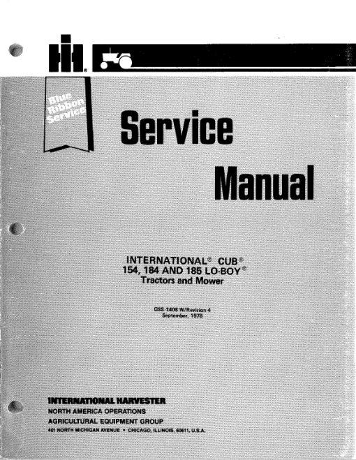 Cub Cadet 154, 184 and 185 Tractor Service Manual