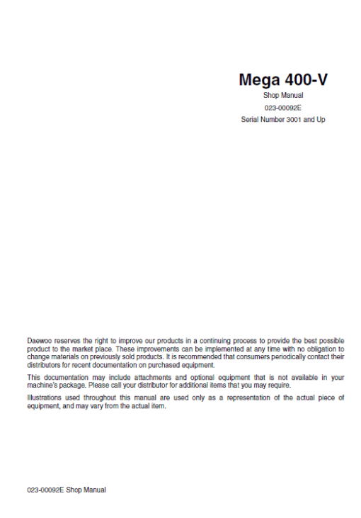 Daewoo Mega M400-V Wheel Loader Service Manual - Image 5