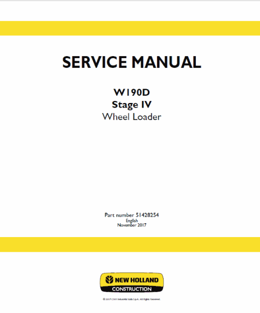 New Holland W190D Tier 4B Wheel Loader Service Manual