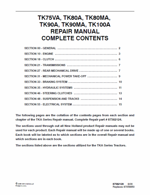 New Holland TK75VA, TK80A, TK80MA Tractor Service Manual