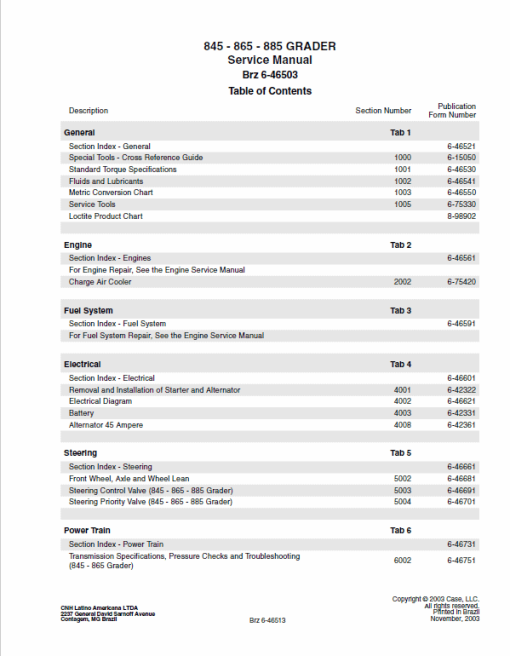 Case 845, 865, 885 Grader Service Manual