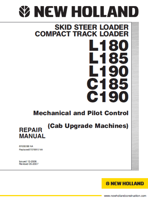 New Holland L180, L185 and L190 SkidSteer Service Manual