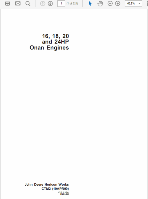 John Deere 16, 18, 20, 24HP Onan Engines Technical Manual  (CTM2)