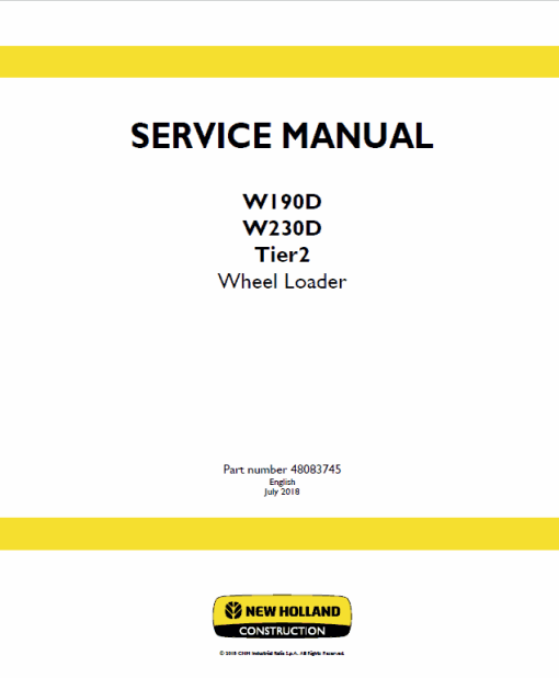 New Holland W190D, W230D Tier 2 Wheel Loader Service Manual