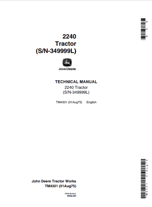 John Deere 2240 Tractor Repair Technical Manual