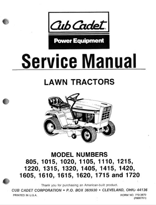 Cub Cadet 1220, 1315, 1320, 1405, 1415, 1420 Tractor Service Manual