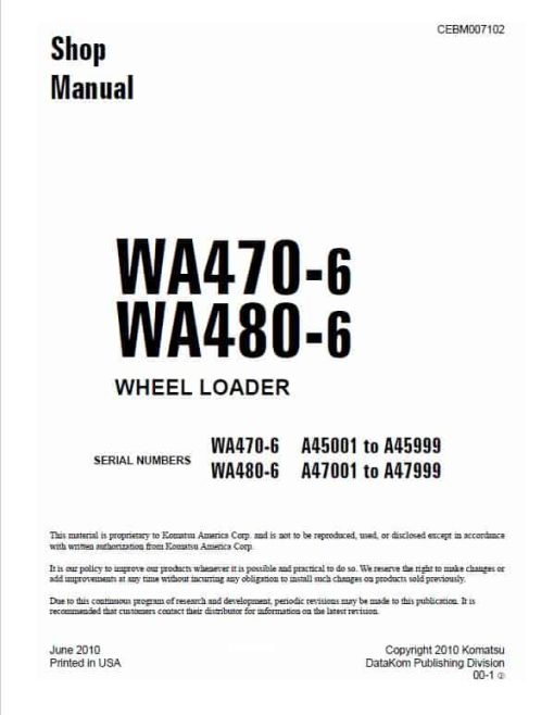 Komatsu WA470-6, WA480-6, WA470-6LC, WA480-6LC Loader Service Manual - Image 4