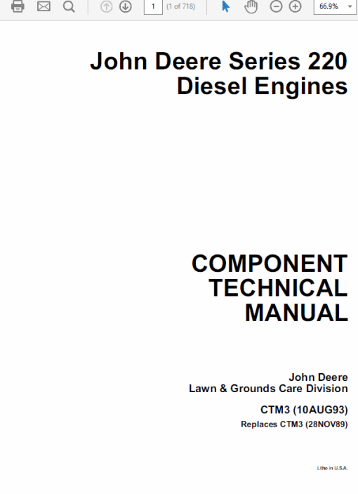 John Deere 220 Diesel Engines Repair Technical Manual (CTM3)