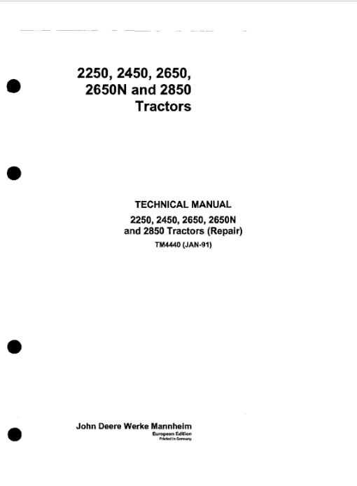 John Deere 2250, 2450, 2650, 2650N, 2850 Tractors Repair Technical Manual