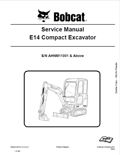 Bobcat E14 Excavator Repair Service Manual