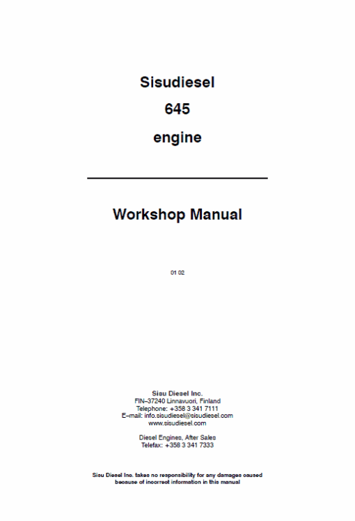 AGCO Sisu 645 Engines Workshop Repair Service Manual