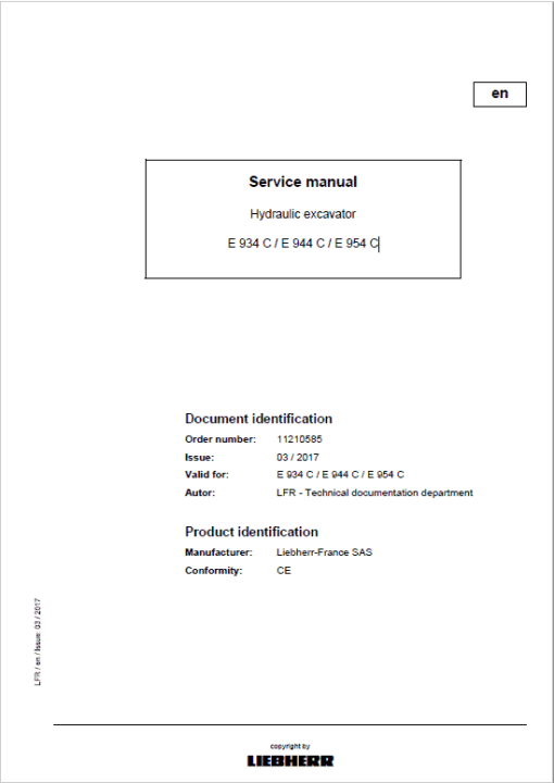 Liebherr ER934C, ER944C, ER954C, EP934C, ER944C, ER954C Excavator Service Manual