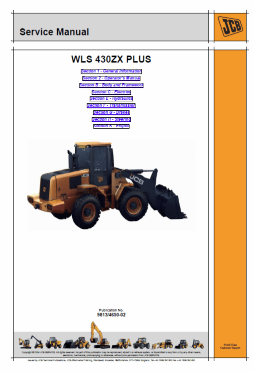 JCB 430ZX Plus Wheeled Loader Shovel Service Manual