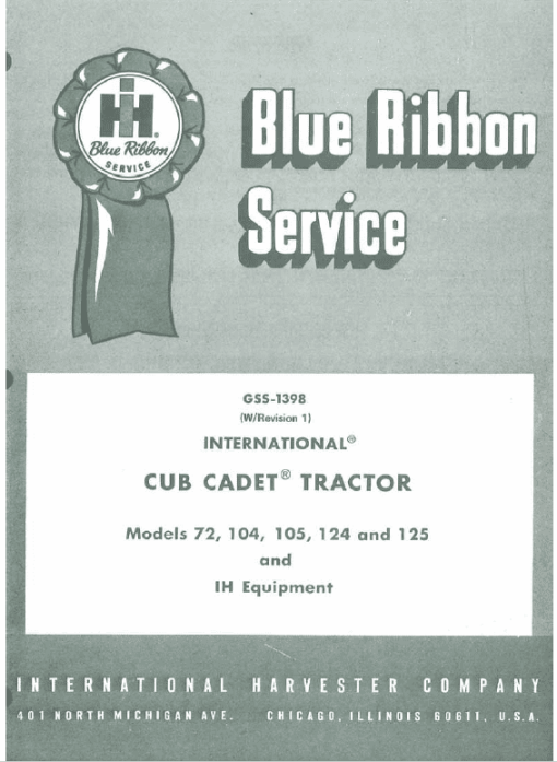 Cub Cadet 72, 104, 105, 124 and 125 Tractor Manual