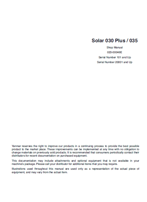 Daewoo Solar S030 Plus and S035 Excavator Service Manual