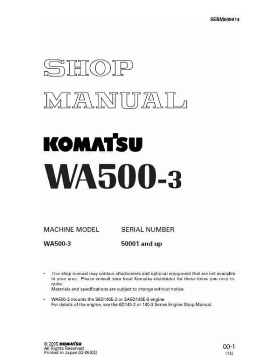 Komatsu WA500-3, WA500-3H Wheel Loader Service Manual